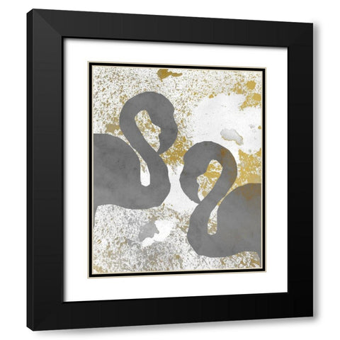 Gold Flamingos 2 Black Modern Wood Framed Art Print with Double Matting by Kimberly, Allen