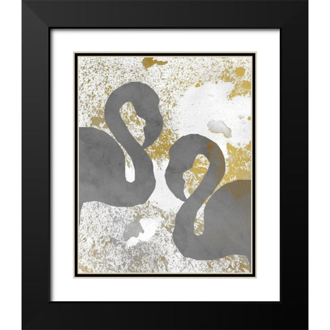 Gold Flamingos 2 Black Modern Wood Framed Art Print with Double Matting by Kimberly, Allen
