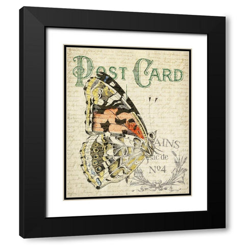 Postcard Butterfly 1 Black Modern Wood Framed Art Print with Double Matting by Allen, Kimberly