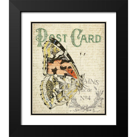 Postcard Butterfly 1 Black Modern Wood Framed Art Print with Double Matting by Allen, Kimberly