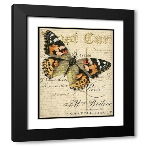 Postcard Butterfly 2 Black Modern Wood Framed Art Print with Double Matting by Allen, Kimberly