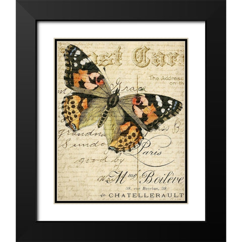 Postcard Butterfly 2 Black Modern Wood Framed Art Print with Double Matting by Allen, Kimberly