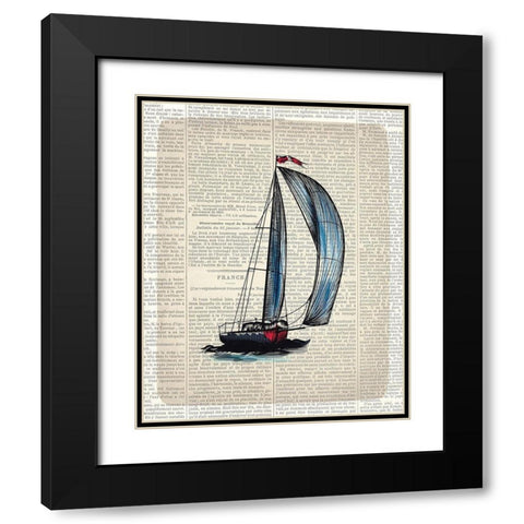 Newspaper Sailboat 1 Black Modern Wood Framed Art Print with Double Matting by Kimberly, Allen