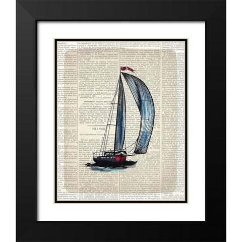 Newspaper Sailboat 1 Black Modern Wood Framed Art Print with Double Matting by Kimberly, Allen