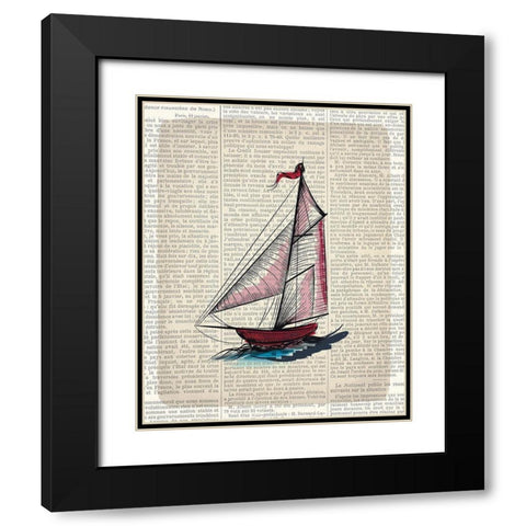 Newspaper Sailboat 2 Black Modern Wood Framed Art Print with Double Matting by Kimberly, Allen