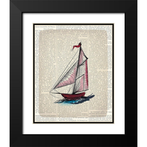 Newspaper Sailboat 2 Black Modern Wood Framed Art Print with Double Matting by Kimberly, Allen