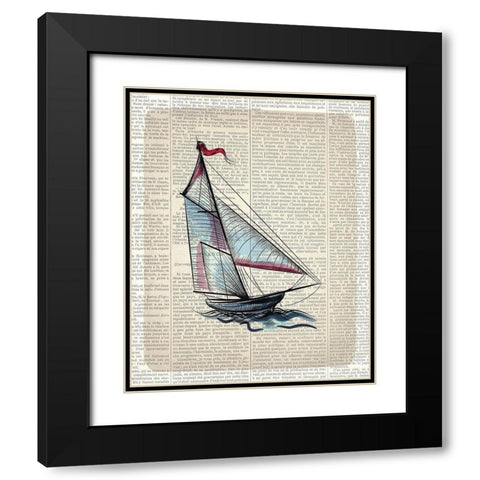 Newspaper Sailboat 3 Black Modern Wood Framed Art Print with Double Matting by Kimberly, Allen