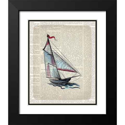 Newspaper Sailboat 3 Black Modern Wood Framed Art Print with Double Matting by Kimberly, Allen
