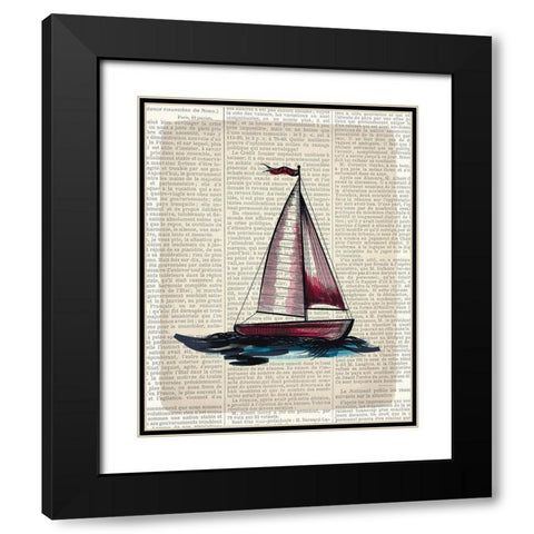 Newspaper Sailboat 4 Black Modern Wood Framed Art Print with Double Matting by Kimberly, Allen