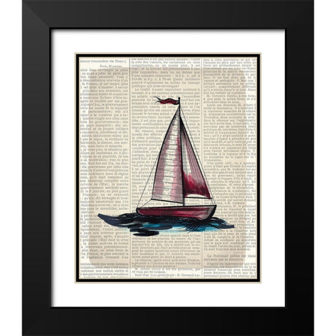 Newspaper Sailboat 4 Black Modern Wood Framed Art Print with Double Matting by Kimberly, Allen