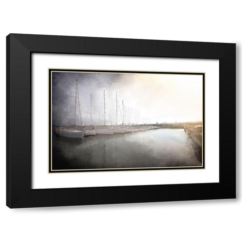 Sailboats in the Harbor Black Modern Wood Framed Art Print with Double Matting by Kimberly, Allen