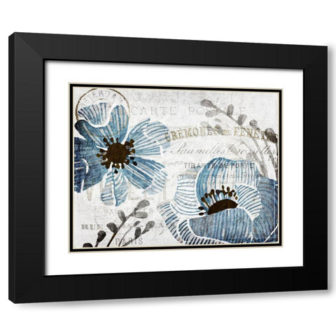 Soft Floral Blue 3 Black Modern Wood Framed Art Print with Double Matting by Kimberly, Allen