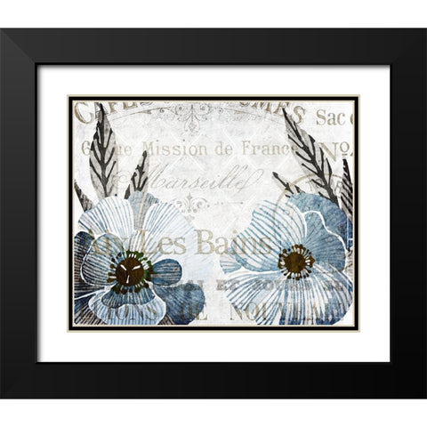 Soft Floral Blue 4 Black Modern Wood Framed Art Print with Double Matting by Kimberly, Allen