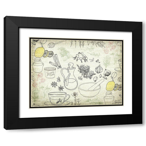Lemon Tea and Herbs Black Modern Wood Framed Art Print with Double Matting by Kimberly, Allen