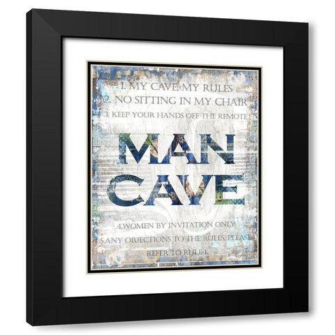 Man Cave Rules Black Modern Wood Framed Art Print with Double Matting by Kimberly, Allen