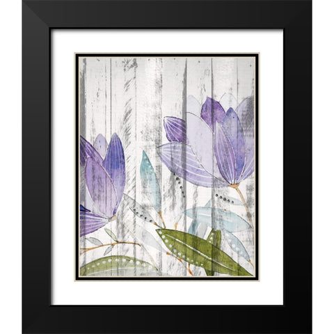 Purple Floral on Wood 1 Black Modern Wood Framed Art Print with Double Matting by Kimberly, Allen