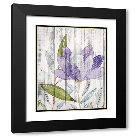 Purple Floral on Wood 2 Black Modern Wood Framed Art Print with Double Matting by Kimberly, Allen