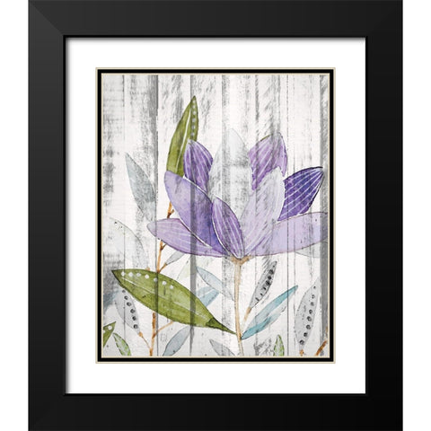 Purple Floral on Wood 2 Black Modern Wood Framed Art Print with Double Matting by Kimberly, Allen