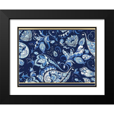 Blue and Gold Paisleys 2 Black Modern Wood Framed Art Print with Double Matting by Allen, Kimberly