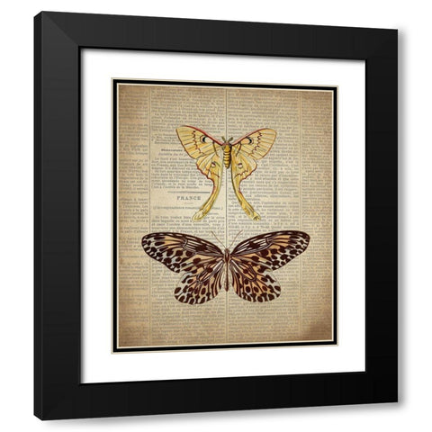Newspaper Butterfly 1 Black Modern Wood Framed Art Print with Double Matting by Allen, Kimberly