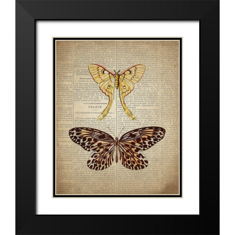 Newspaper Butterfly 1 Black Modern Wood Framed Art Print with Double Matting by Allen, Kimberly