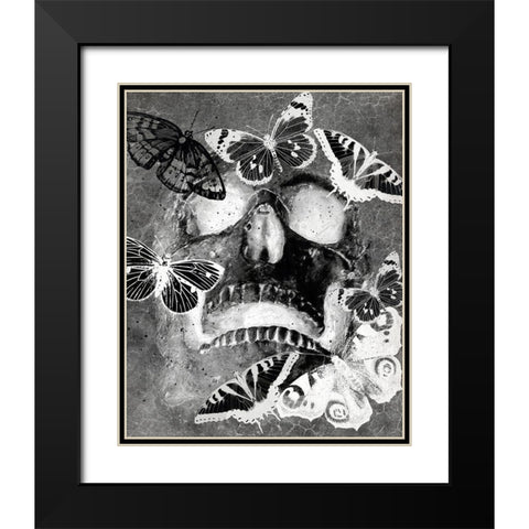 Flower Skull White Black Modern Wood Framed Art Print with Double Matting by Kimberly, Allen