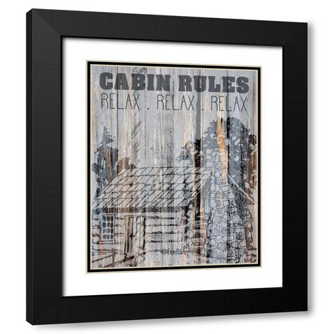 Cabin Rules 1 Black Modern Wood Framed Art Print with Double Matting by Kimberly, Allen