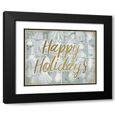 Happy Holidays Shells Black Modern Wood Framed Art Print with Double Matting by Kimberly, Allen