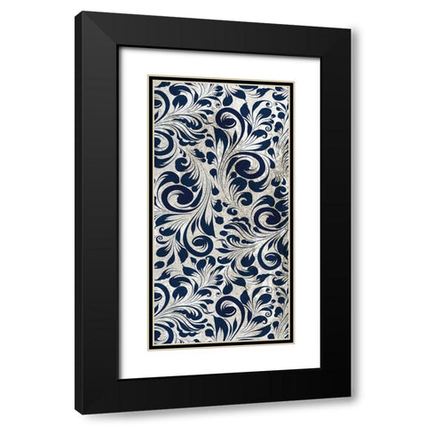 Indigo Damask Panel 1 Black Modern Wood Framed Art Print with Double Matting by Allen, Kimberly