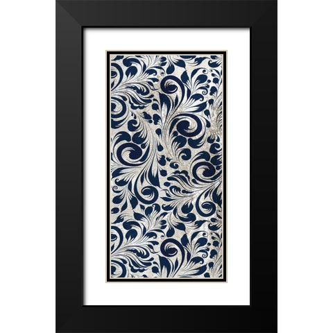 Indigo Damask Panel 1 Black Modern Wood Framed Art Print with Double Matting by Allen, Kimberly