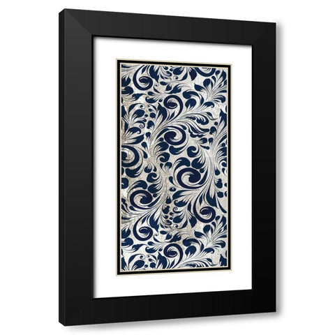 Indigo Damask Panel 2 Black Modern Wood Framed Art Print with Double Matting by Allen, Kimberly