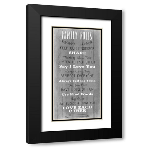 Family Rules v5 Black Modern Wood Framed Art Print with Double Matting by Kimberly, Allen