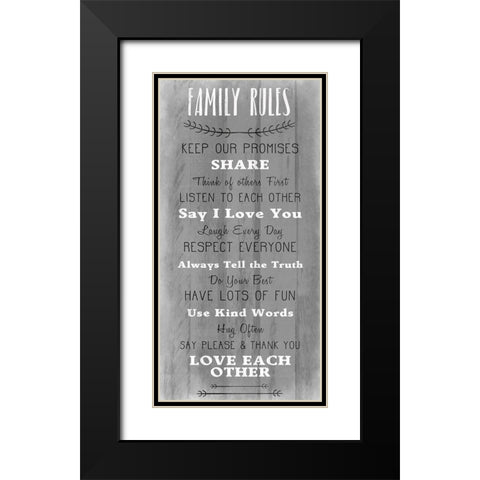 Family Rules v5 Black Modern Wood Framed Art Print with Double Matting by Kimberly, Allen