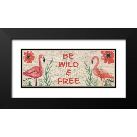 Postcard Flamingo Panel 2 Black Modern Wood Framed Art Print with Double Matting by Kimberly, Allen