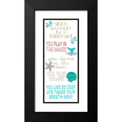 Mermaid Signs v3 Black Modern Wood Framed Art Print with Double Matting by Kimberly, Allen