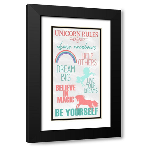 Unicorn Rules 1 Black Modern Wood Framed Art Print with Double Matting by Kimberly, Allen