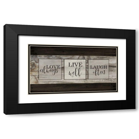 Love Live Laugh Plank Black Modern Wood Framed Art Print with Double Matting by Kimberly, Allen