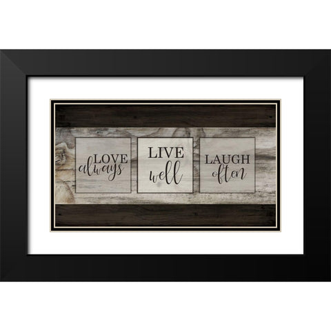Love Live Laugh Plank Black Modern Wood Framed Art Print with Double Matting by Kimberly, Allen