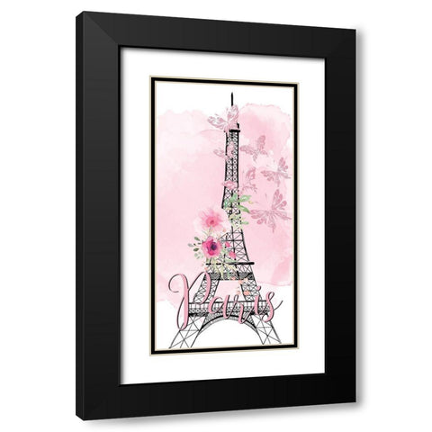 Paris Butterflies 1 V2 Black Modern Wood Framed Art Print with Double Matting by Allen, Kimberly