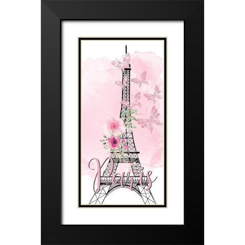 Paris Butterflies 1 V2 Black Modern Wood Framed Art Print with Double Matting by Allen, Kimberly
