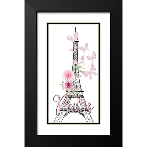 Paris Butterflies 1 Black Modern Wood Framed Art Print with Double Matting by Allen, Kimberly