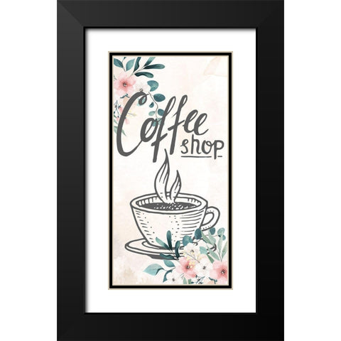 Coffee Floral 1 Black Modern Wood Framed Art Print with Double Matting by Allen, Kimberly