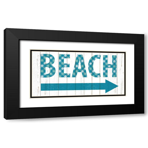 Beach Gingham Sign Black Modern Wood Framed Art Print with Double Matting by Allen, Kimberly