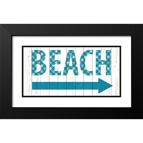 Beach Gingham Sign Black Modern Wood Framed Art Print with Double Matting by Allen, Kimberly