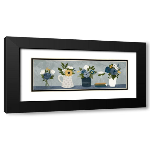 Blue Flower Group Black Modern Wood Framed Art Print with Double Matting by Louise, Gigi