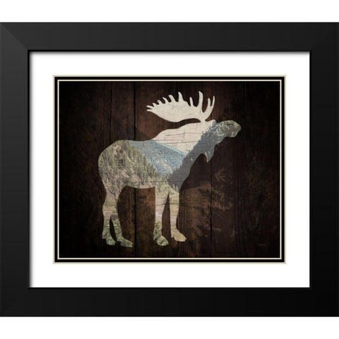 Lodge Wandering Moose Black Modern Wood Framed Art Print with Double Matting by Louise, Gigi