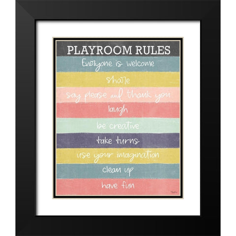 Playroom Rules v2 Black Modern Wood Framed Art Print with Double Matting by Louise, Gigi
