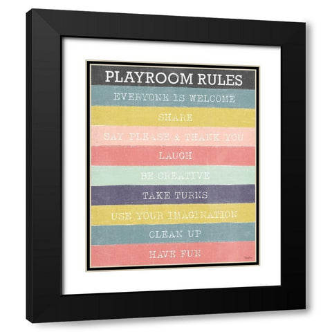 Playroom Rules Black Modern Wood Framed Art Print with Double Matting by Louise, Gigi