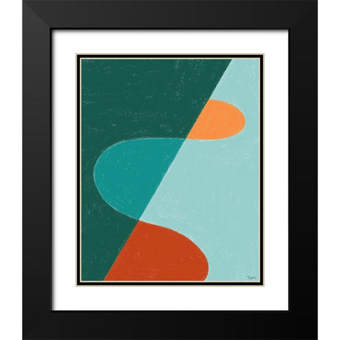 Teal Orange Abstract Black Modern Wood Framed Art Print with Double Matting by Louise, Gigi