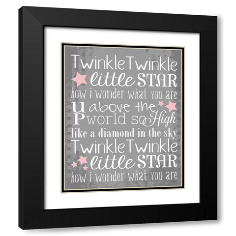 Twinkle Pink Stars Black Modern Wood Framed Art Print with Double Matting by Louise, Gigi